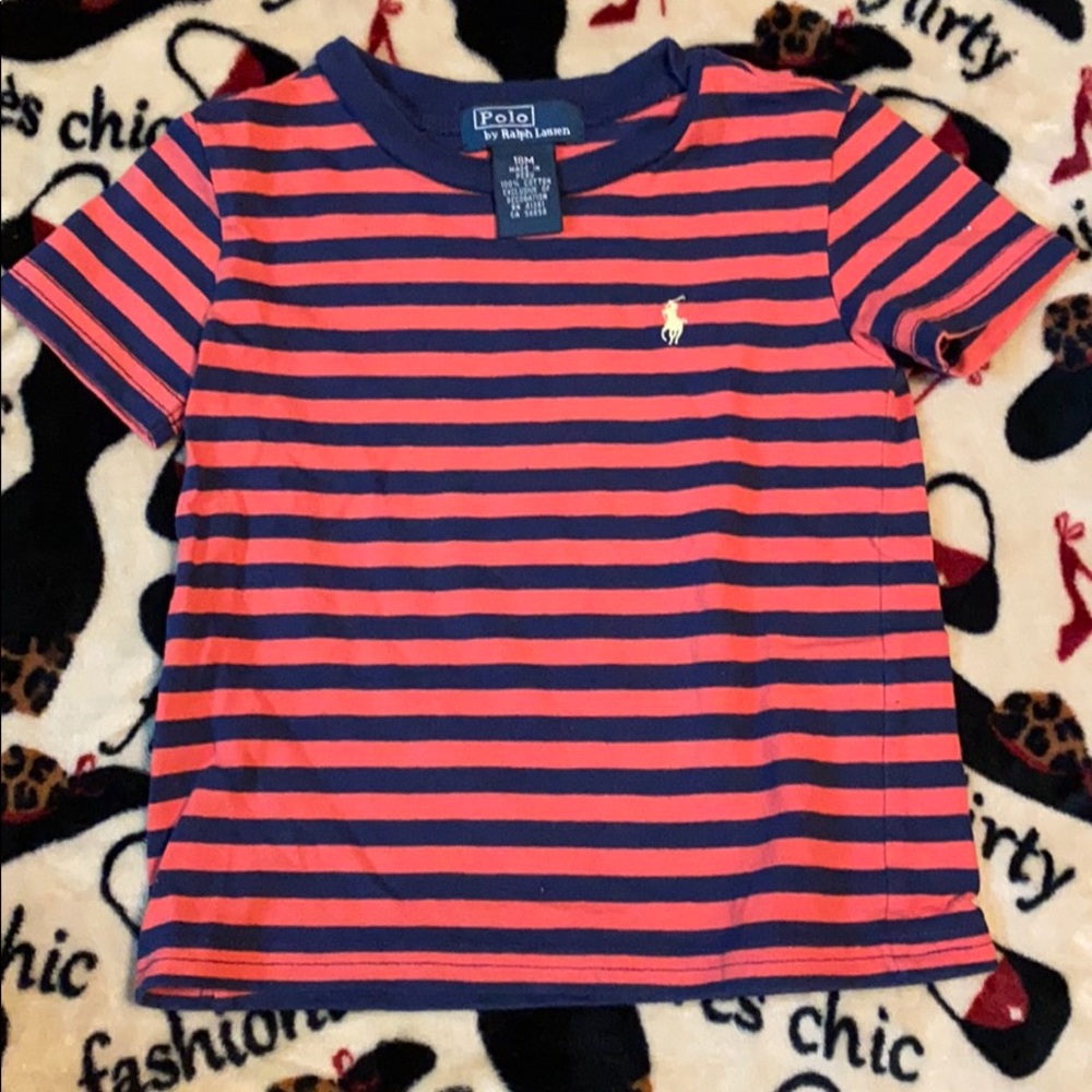 Reddish and navy striped polo tee